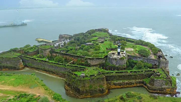 Massive Portuguese Diu Fort Aerial Coastline View